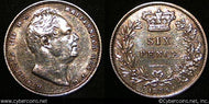 Great Britain, 1834,  6 pence, XF, KM712