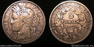 France, 1872K,  2 francs,VF, KM817.2