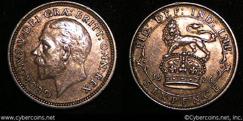 Great Britain, 1926, 6 Pence, KM815a.2, XF/AU