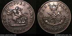 Upper Canada, 1857, 1/2 Penny, KMtn2, VF/XF