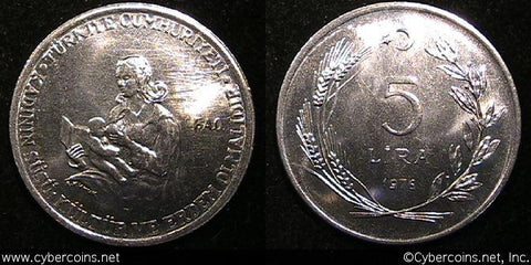 Turkey, 1976, 5 Lira, KM909, UNC. Exact