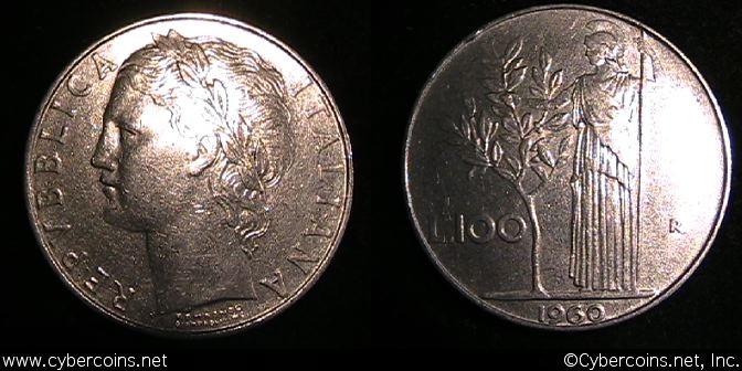 Italy, 1960,  100 lira, XF, KM96