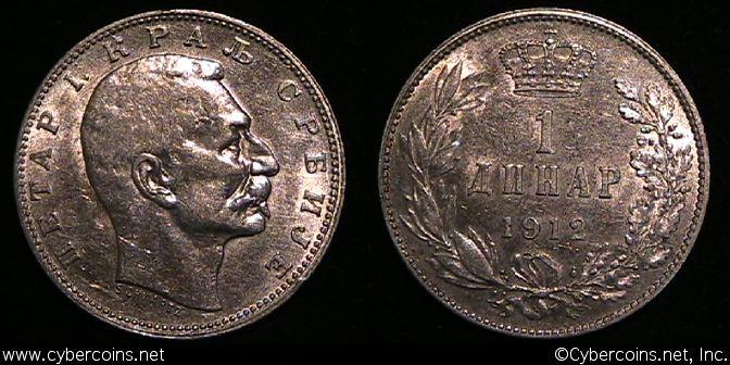 Serbia, 1912, XF/AU, KM25.1 - 1 Dinar