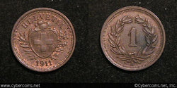 Switzerland, 1911B,  1 rappen, XF, KM3.2