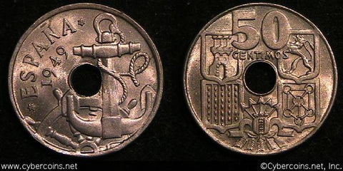 Spain, 1949(52), 50 Centimos, UNC