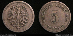 Germany, 1874F,  5 Pfennig, KM3, VF