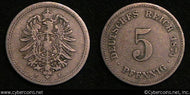 Germany, 1874F,  5 Pfennig, KM3, VF