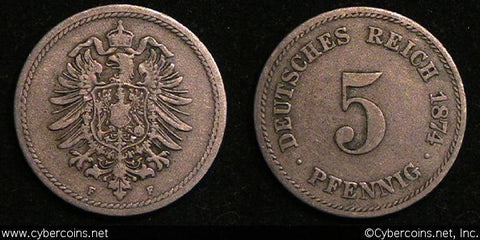 Germany, 1874F,  5 Pfennig, KM3, VF