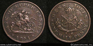 Upper Canada, 1854, 1/2 Penny, KMtn2, VF/XF
