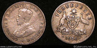 Australia, 1914  -3 pence -  F/VF, KM24