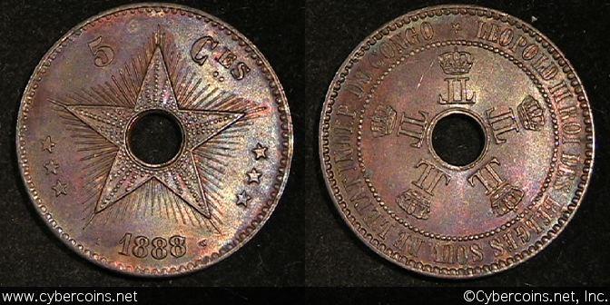 Belgian Congo, 1888, 5 Centimes, KM3