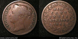 Straits Settlements, 1862, 1/2 cent, KM5, VG/F