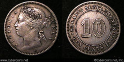 Straits Settlements, 1880H, 10 cents, KM11