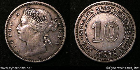 Straits Settlements, 1880H, 10 cents, KM11