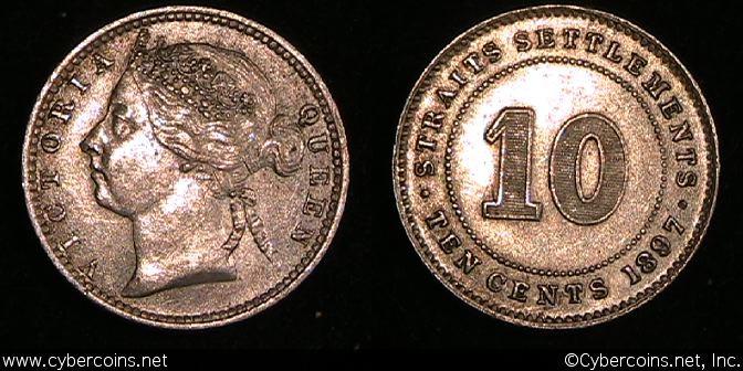 Straits Settlements, 1897, 10 cents, KM11, AU
