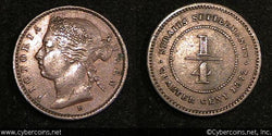 Straits Settlements, 1872H, 1/4 cent, KM7, VF