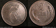 Denmark, 1881,  2 ore,  VF/XF, KM793.1 -