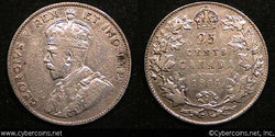 1911, Canada 25 cent, KM18, VF - cleaned