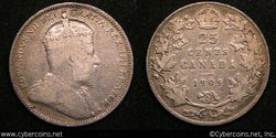 1909, Canada 25 cent, KM11, VG - rubbed.