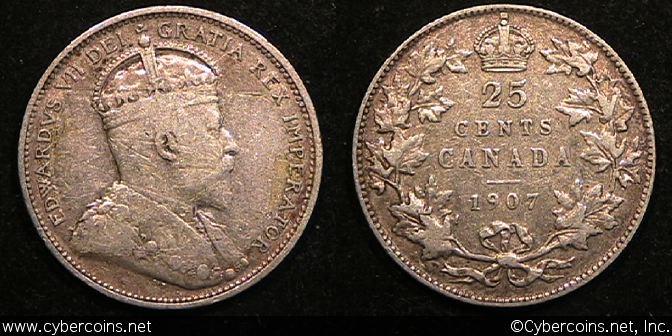 1907, Canada 25 cent, KM11, VF - slight tape