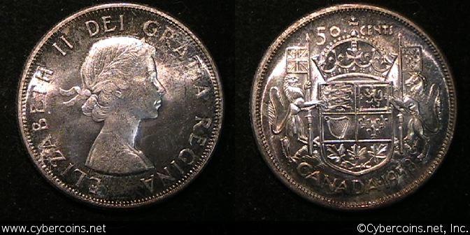 1958, Canada 50 cent, KM53, UNC - toned
