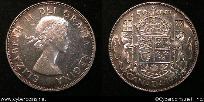 1953 LD w ss, Canada 50 cent, KM53, UNC