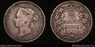 1874H, Canada 25 cent, KM5, VF/F -