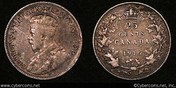 1916, Canada 25 cent, KM24, VF - some