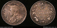 1916, Canada 25 cent, KM24, VF - some