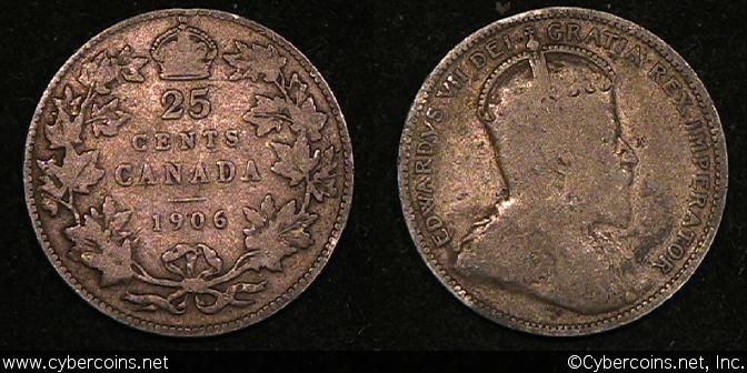 1906, Canada 25 cent, KM11, VG - toned.