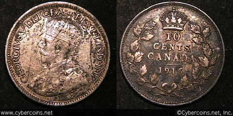 1915, Canada 10 cent, KM23, XF - speckled