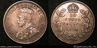 1928, Canada 10 cent, KM23a, XF - minor