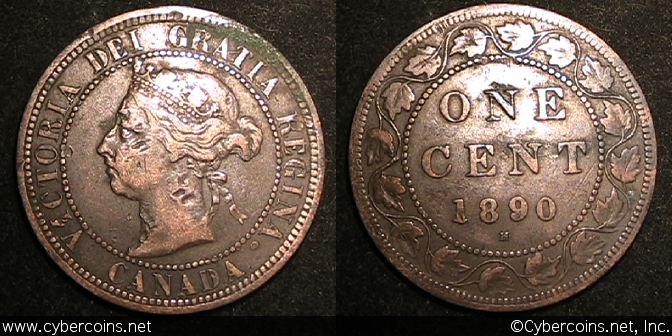 1890H, Canada cent, KM7, VF - marks