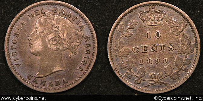 1899 small 9s, Canada 10 cent, KM3, VF