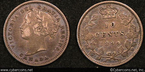 1899 small 9s, Canada 10 cent, KM3, VF
