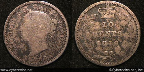 1870 wide, Canada 10 cent, KM3, G.