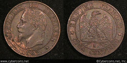 France, 1862A, 5 centimes,  XF+, KM797.1