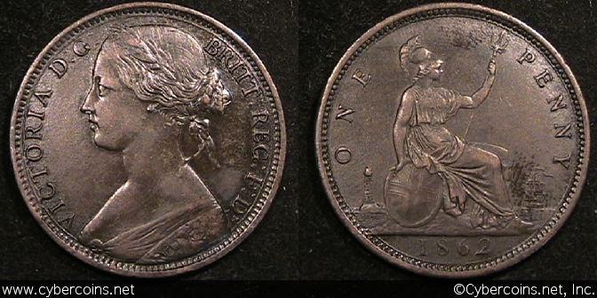 Great Britain, 1862,  Penny, VF/XF, KM749.2