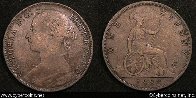 Great Britain, 1882H, penny, F/VF, KM755