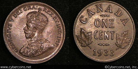 1933, Canada cent, KM28, AU/UNC with