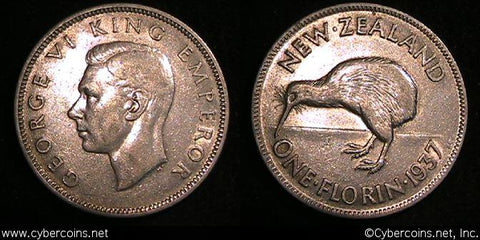 New Zealand, 1937, VF/XF, KM10.1 - 1 florin