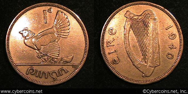 Ireland, 1940,  Penny, KM11, XF - cleaned.