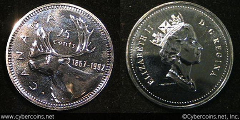 1992, Canada 25 cent, KM207, Proof. Exact