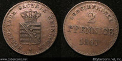 Saxe-Meininger, 1867, 2 Pfennig, KM174, AU