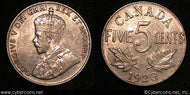 1923, Canada 5 cent, KM29, XF. Nice. Exact