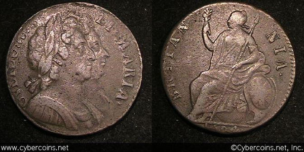 Great Britain, 1694, 1/2 Penny, KM475.3, VF