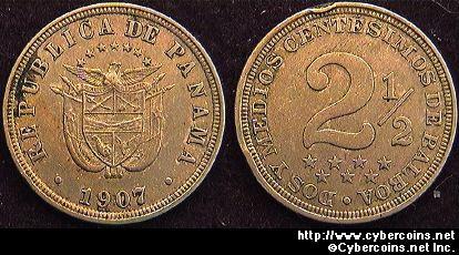 Panama, 1907,  2 1/2 centesimo, XF damaged, KM7.1