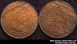 1909, Canada cent, KM8, AU. Just a trace of