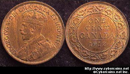 1912, Canada cent, KM21, AU. Light