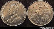 1922, Canada 5 cent, KM29, AU. Nice luster,